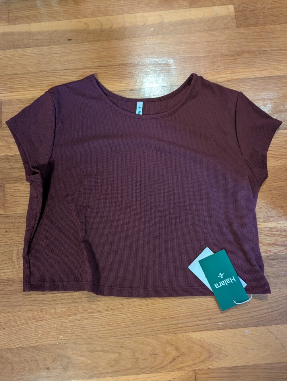 Halara Women's Burgundy Ribbed Short Sleeve Top